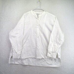 Spanx Shirt Womens 1XL White Long Sleeve‎ Button Pullover Tunic Blouse Top